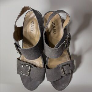 Vaneli Women's Charcoal Suede Buckle Sandals